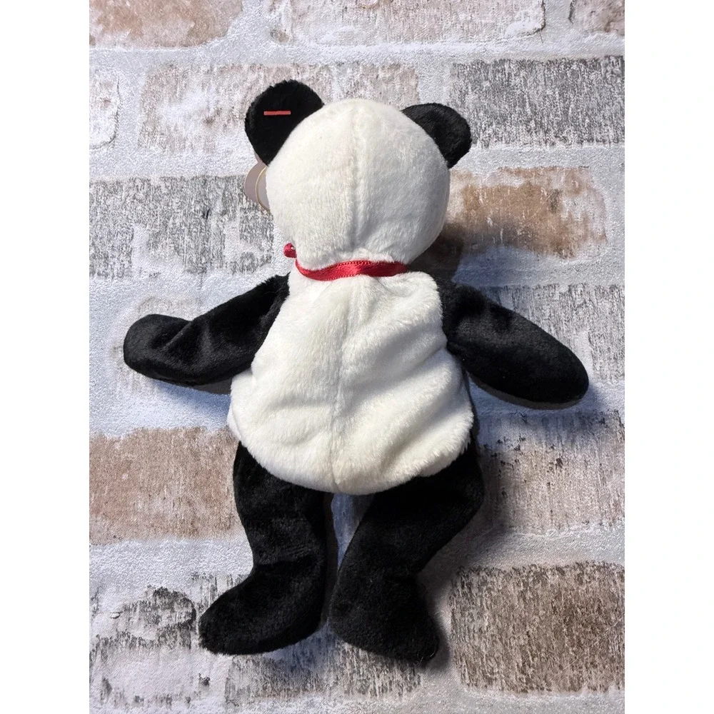 Ty Beanie Babies Fortune the‎ Panda 1997 Vintage Plush Red Ribbon Black White